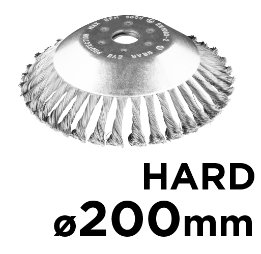 Szczotka druciana do kosy spalinowej 200 x 25,4 mm, twarda, druty splątane
