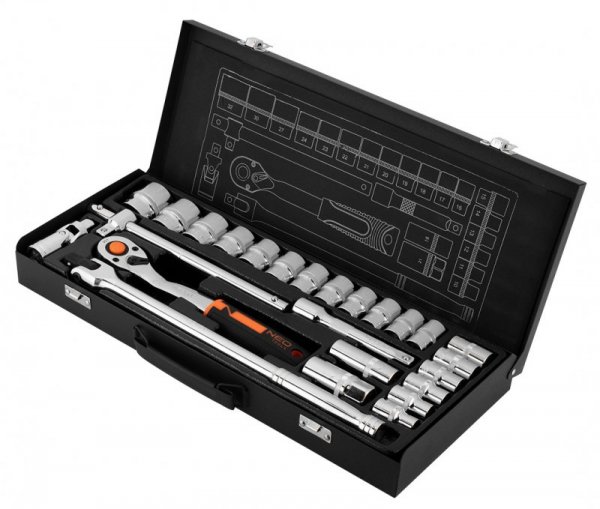 Klucze nasadowe 1/2&quot; , zestaw 25 szt., CrV
