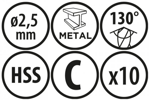 Wiertła do metalu Baildon BASIC DIN 338 RN NWKa 2,5 mm, HSS (S), 57-30 mm, wielokrotność 10