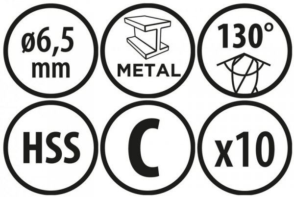 Wiertła do metalu Baildon BASIC DIN 338 RN NWKa 6,5 mm, HSS (S), 101-63 mm, wielokrotność 10