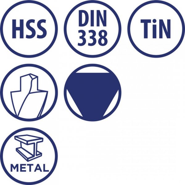 Wiertło do metalu Baildon DIN 338 RN 10 mm, HSS TiN (S), 133-87 mm (chwyt 3-płaszczyznowy)