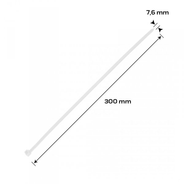 Opaski zaciskowe EXTREME 7.6 × 300 mm, białe, 50 szt.