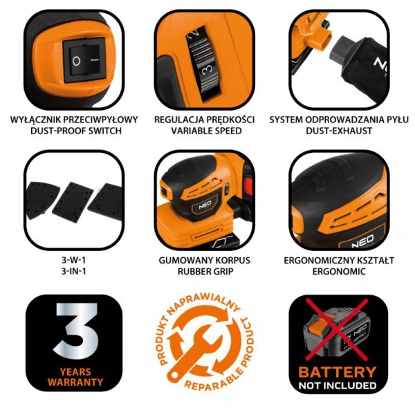 Szlifierka oscylacyjna Energy+ 18V 3w1, bez akumulatora