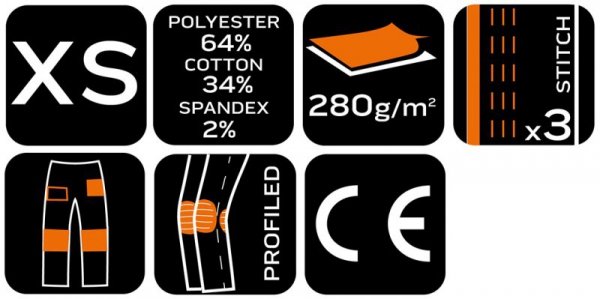 Spodnie robocze Mix&Match, Canvas, wzmocnienia z Cordury, szaro-czarne, rozmiar XS