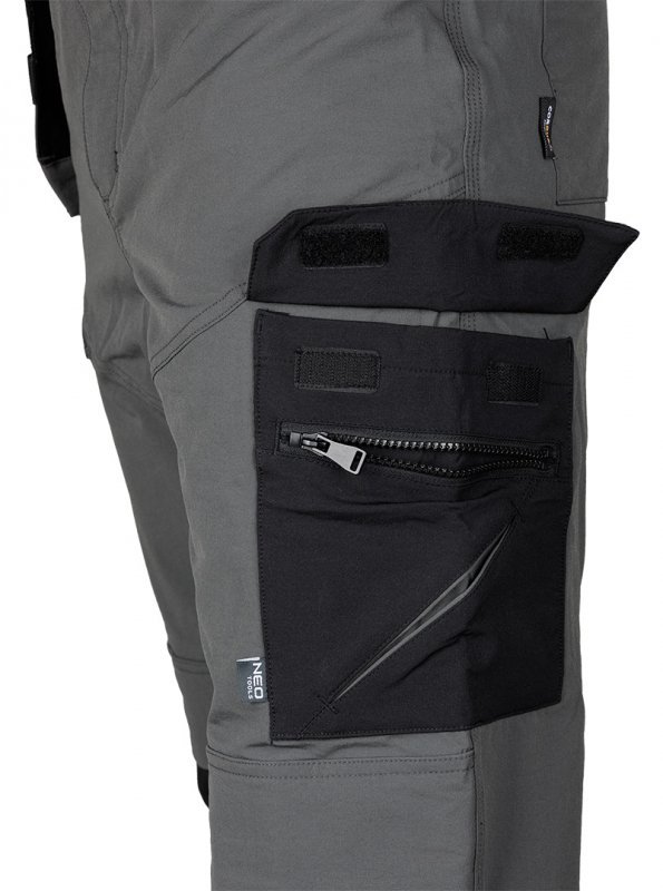 Spodnie robocze Mix&Match, 4 way stretch, z kaburami, Cordura, szaro-czarne, rozmiar XXXL
