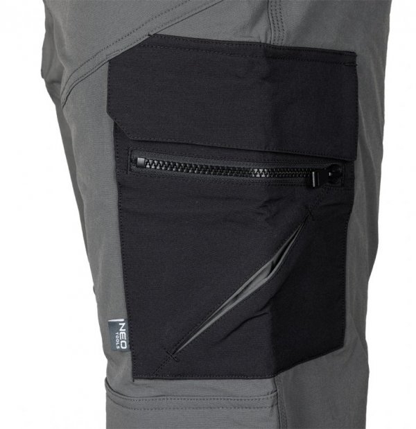 Spodnie robocze Mix&Match, 4 way stretch, z kaburami, Cordura, szaro-czarne, rozmiar XXXL