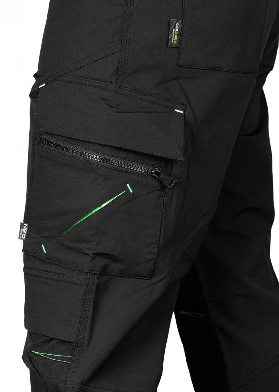 Spodnie robocze Mix&Match, 4 way stretch, z kaburami, Cordura, czarne, rozmiar M