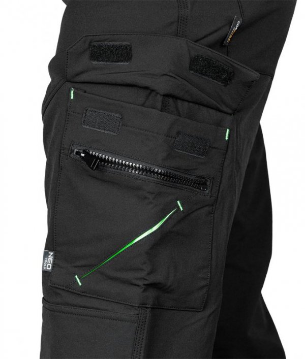 Spodnie robocze Mix&Match, 4 way stretch, z kaburami, Cordura, czarne, rozmiar XL