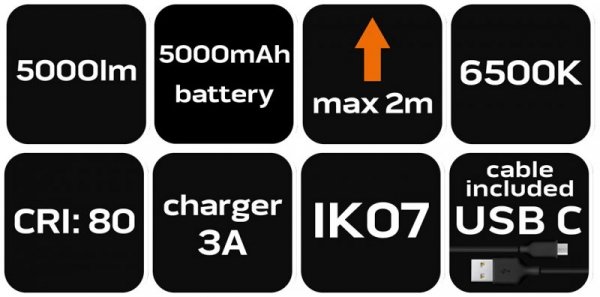 Lampa akumulatorowa na standzie 5000lm + ładowarka