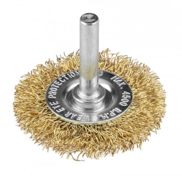 Szczotki druciane drut karbowany, mosiądzowany, 25,  50, 75 mm, 3 szt., trzpień 6 mm