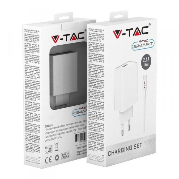 Ładowarka V-TAC Micro USB z Przewodem Biała VT-5371