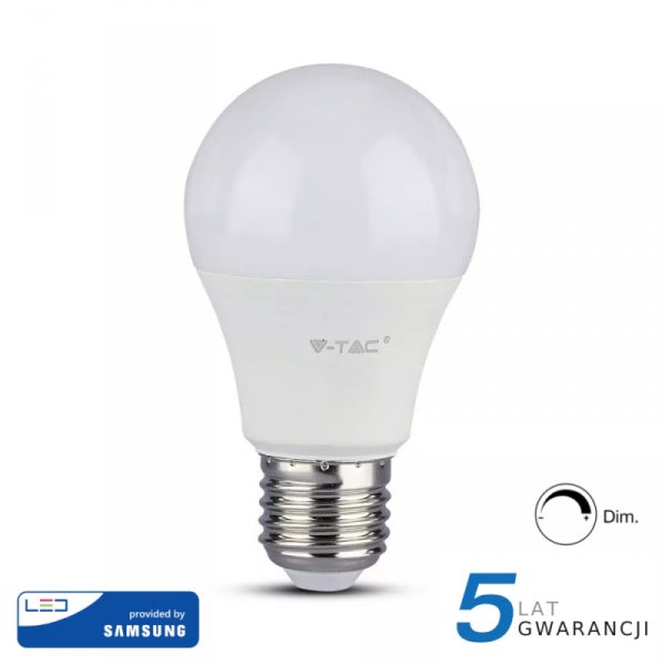 Żarówka LED V-TAC SAMSUNG CHIP 12W E27 A60 Ściemnialna VT-262D 6400K 1055lm 5 Lat Gwarancji