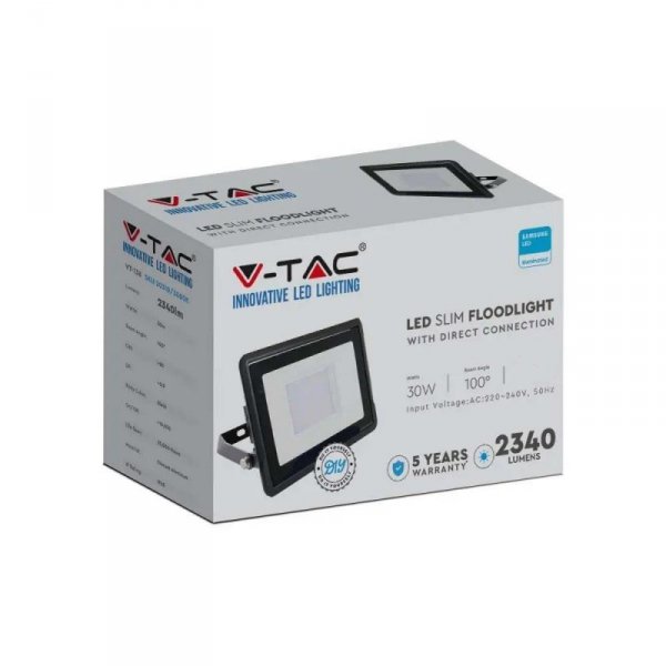Projektor LED V-TAC 30W SAMSUNG CHIP Czarny Z MUFĄ VT-138 6400K 2340lm 5 Lat Gwarancji