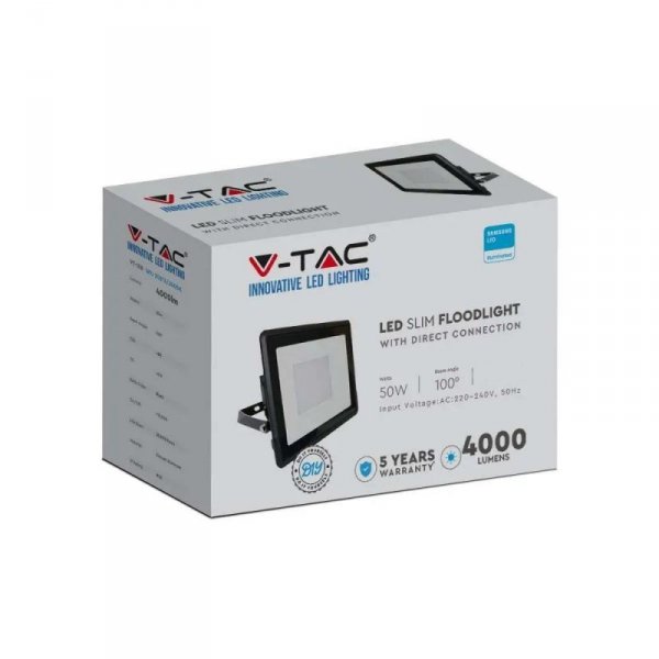 Projektor LED V-TAC 50W SAMSUNG CHIP Czarny Z MUFĄ VT-158 6400K 4000lm 5 Lat Gwarancji