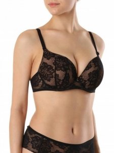 Czarny Biustonosz push-up CONTE EVA RB1060 z koronką