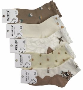 Urocze skarpetki z misiem i kokardką, miękkie i dziewczęce-słodki hit! 5 par 24-27