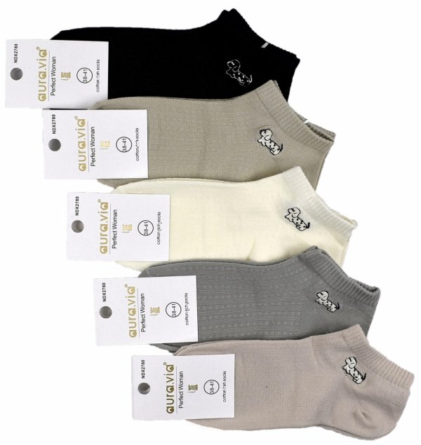 Komfortowe skarpetki damskie stopki z uroczym haftem piesków – przewiewna bawełna i wygodne dopasowanie na lato.