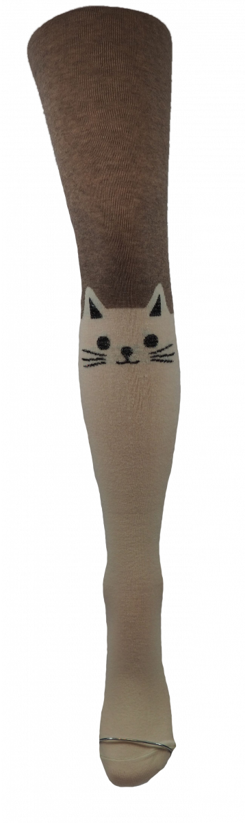 Rajstopy bawełniane typu zakolanówka, firmy AuraVia w rozmiarze 1-3 Lat. Na rajstopce umieszczono uroczy wzór kotka.