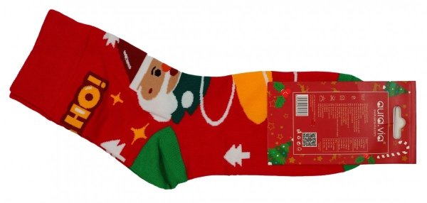 Skarpetki bawełniane, motyw świąteczny. Uroczy wzór :) Mikołaj i jego pomocnicy. Wykonane w rozmiarze 39-42 firmy Aura.Via