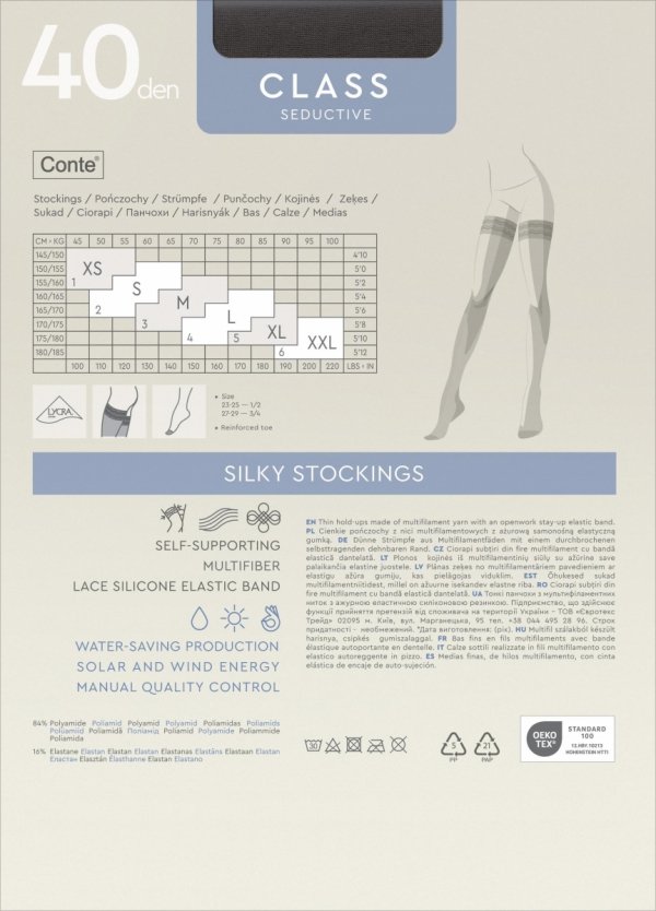 Pończochy CONTE CLASS 40 DEN z ażurową gumką to ponadczasowa propozycja dla kobiet, które chcą wyglądać stylowo i czuć się pewnie każdego dnia.