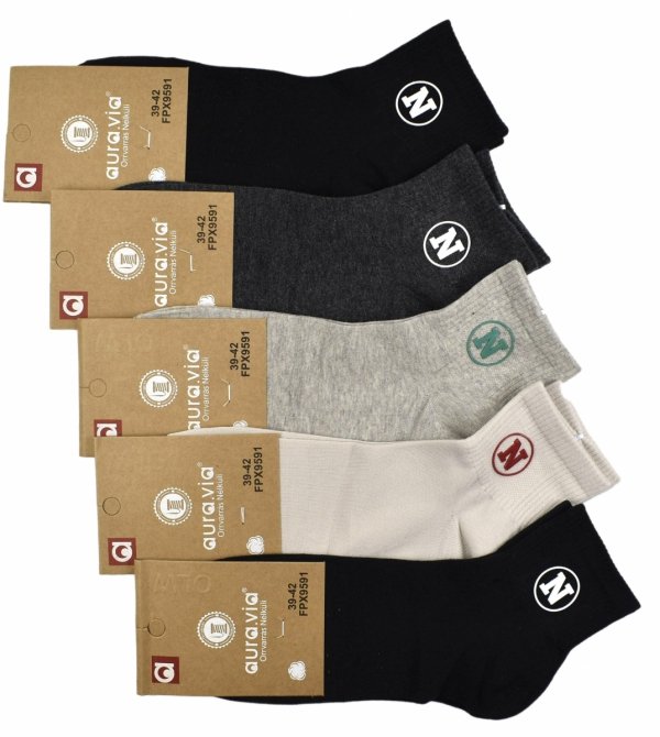 Skarpety bawełniane mix kolor,5 par z literą N w kole 39-42 Aura.via 