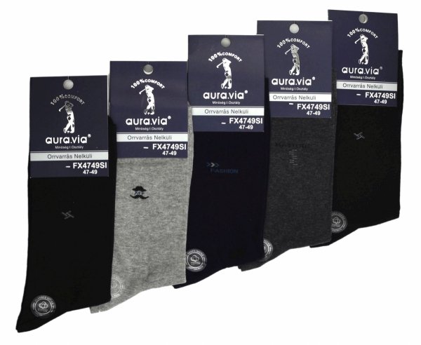 Męskie skarpety Aura.Via 47–49 wykonane z 90% bawełny gwarantują komfort i idealne dopasowanie dla dużych stóp. Bezszwowe wykończenie zapewnia wygodę i eliminuje ryzyko otarć podczas codziennego noszenia.