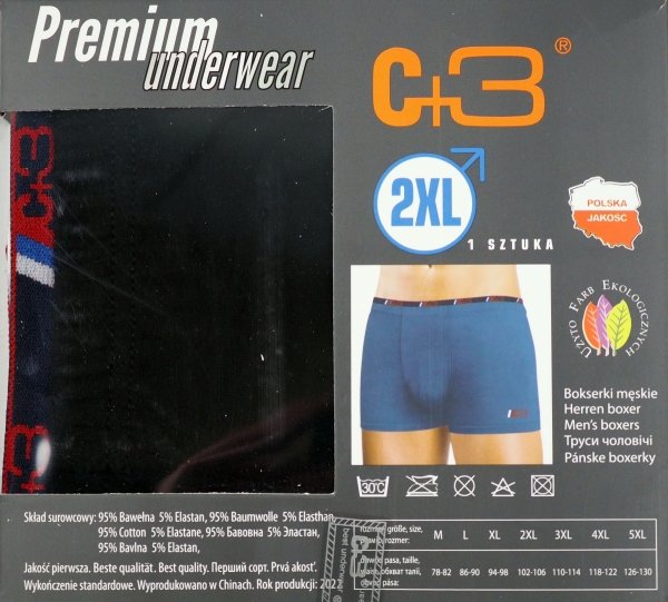 Granatowe bokserki męskie, jakość firmy C+3 roz XXL, 95% zawartość bawełny.