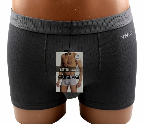 Bokserki męskie Auravia grafitowe–prążkowane, 95% bawełny, classic fit, rozmiar 5XL