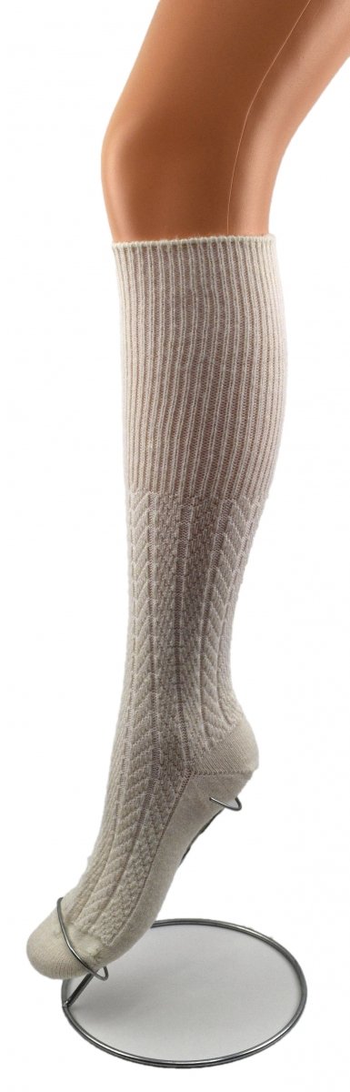 Śmietankowe podkolanówki z wełny alpaki, miękkie, ciepłe i eleganckie 35-38