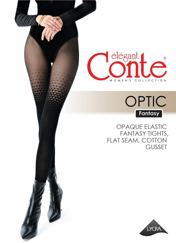Modny design na chłodne dni Rajstopy Conte OPTIC Fantasy 70 Den z efektem podkolanówek to elegancja i funkcjonalność w jednym. Podwójna gęstość materiału sprawia, że są idealnym wyborem na chłodniejsze dni.
