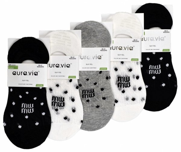 Bawełniane stopki Aura.via MUU – zestaw 5 par skarpetek z przewiewnym wykończeniem, silikonem i haftem, które nie zsuwają się i świetnie wyglądają
