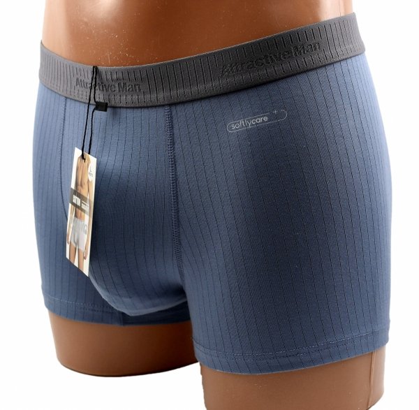 Wybierz prążkowane bokserki męskie Auravia: naturalna bawełna oddycha, elastan wspiera ruch, a klasyczny krój classic fit zapewnia wygodę przez cały dzień. Szary pas z tłoczeniem stabilizuje bieliznę bez nieprzyjemnego ucisku.