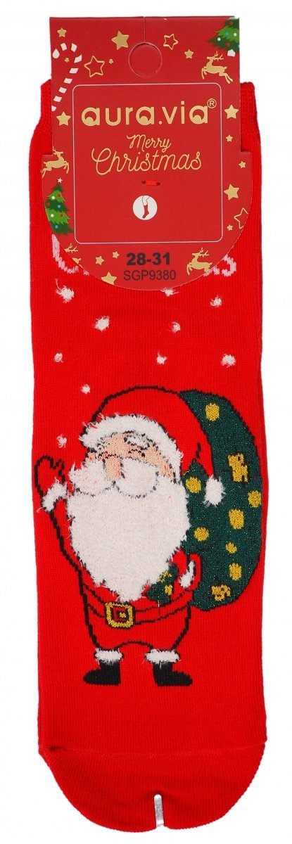 Bawełniane skarpetki świateczne, dziecięce unisex. Wykonane w rozmiarze 24-27 firmy Aura.via