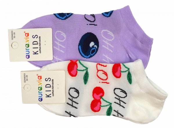 Owocowe stopki bawełniane, zestaw 2 par w rozmiarze 32-35 firmy Aura.via