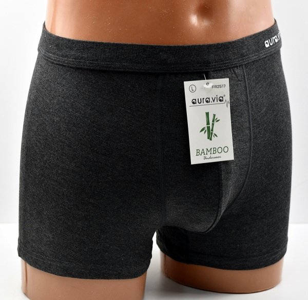 Bokserki męskie Aura.Via z bambusa to bielizna, która oddycha razem z Tobą. Ciemnoszary kolor i delikatny pas gwarantują elegancki wygląd.