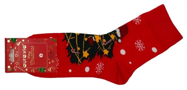 Skarpetki bawełniane, motyw świąteczny. Uroczy wzór :) Mikołaj i jego pomocnicy. Wykonane w rozmiarze 39-42 firmy Aura.Via