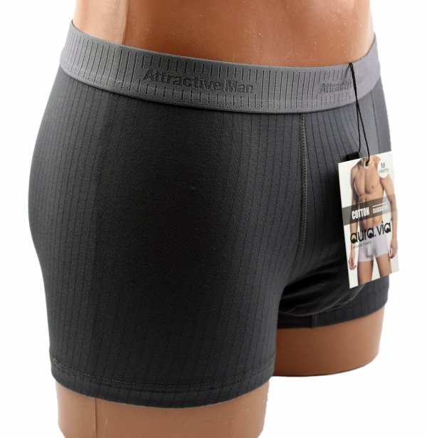 Bokserki męskie Auravia grafitowe–prążkowane, 95% bawełny, classic fit, rozmiar 5XL