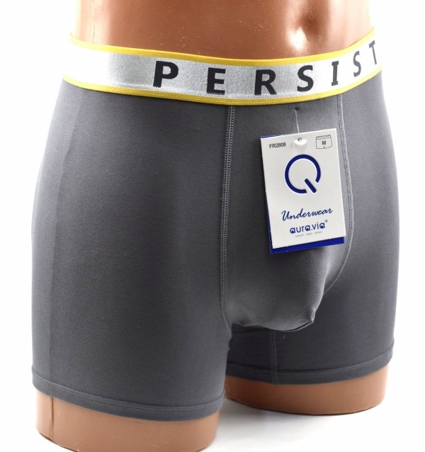 Bokserki męskie Aura.Via PERSIST–szare,bawełniane,srebrny pas z żółtą lamówką,3XL