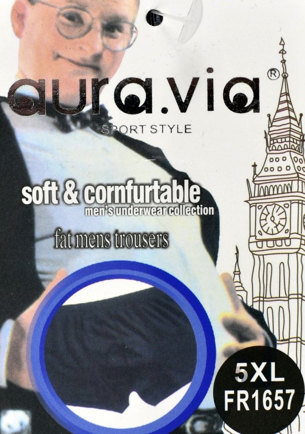 Prążkowane bokserki Auravia–czarne, classic fit, płaskie szwy, rozmiar 5XL