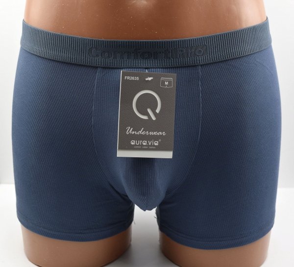 Niebieskie bambusowe bokserki męskie Comfort Pro–prążkowane, rozmiar L