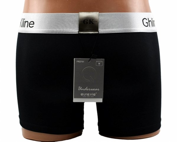 Bokserki męskie Aura.Via czarne z połyskującym pasem, rozmiar L