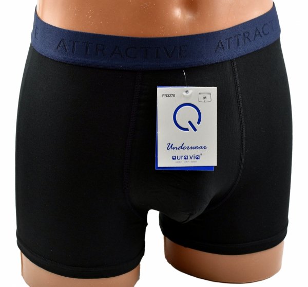 Bawełniane bokserki Aura.Via ATTRACTIVE – czarne z niebieskim pasem, 2XL