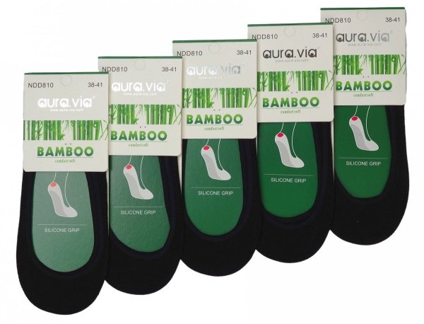 Zestaw 5 par mocno wyciętych stopek w kolorze czarnym. Gładkie w rozmiarze 38-41 z wiskozy. Jakość pierwsza wykonane przez firmę AuraVia.Model NND810