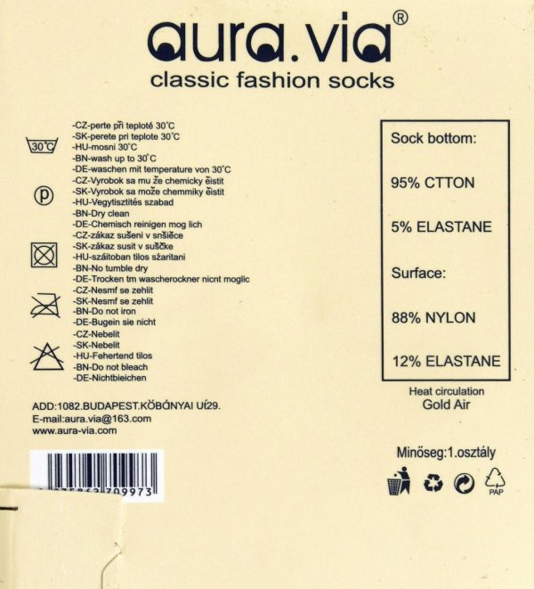 podłoże wykonane z 95% bawełny, 5% elastan, część przylegająca - 88% nylon, 12% elastan