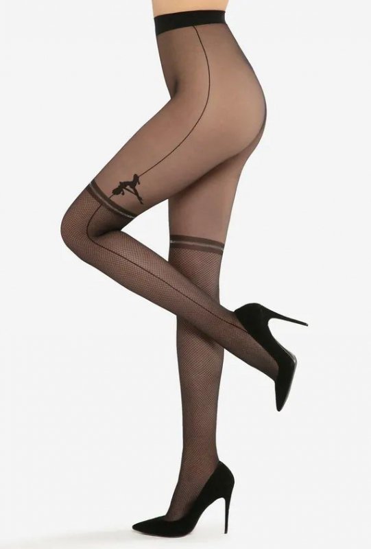 Zmysłowe rajstopy Gatta Rita Wz.02 20 Den z motywem tańca pole dance, imitacją kabaretki i srebrną podwiązką. Matowe wykończenie i elastyczny materiał zapewniają komfort oraz stylowy wygląd.