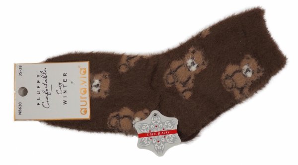 Skarpety zimowe Thermo to wyjątkowe skarpetki w stonowanych kolorach, charakteryzujące się długim włosem i motywem misia. Rozmar 35-38, Model NB620.