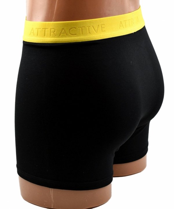Aura.Via bokserki męskie bawełniane – czarne z żółtym pasem ATTRACTIVE, XL
