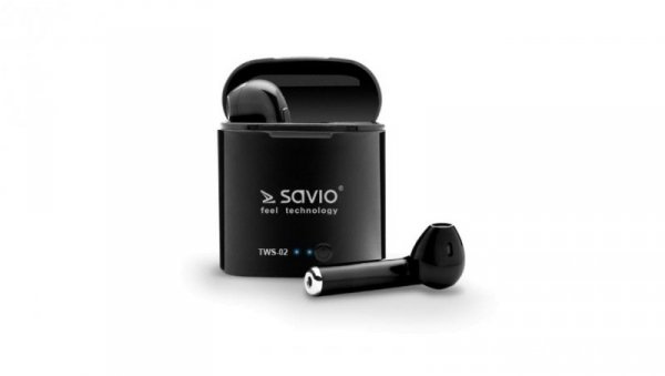 Słuchawki bezprzewodowe SAVIO TWS-02 (douszne bezprzewodowe, Bluetooth z wbudowanym mikrofonem kolor czarny