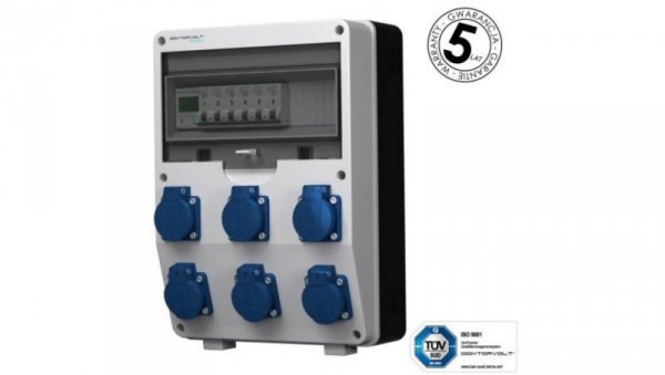 Rozdzielnica budowlana z licznikiem 1F Siemens pTD-S 6x230V gniazda Menneks Schuko Doktorvolt 4814