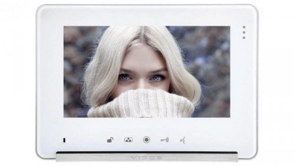 Monitor głośnomówiący, z pamięcią, kolor biały. 7 cali. Obsługa 2 stacji bramowych (lub 1 stacja + 1 kamera CCTV)